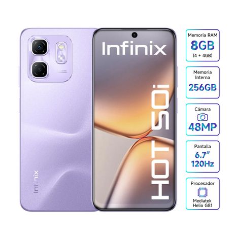 Celular Infinix Hot 50i X6531 6.7" 4GB 256GB Purpura